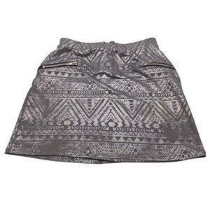 Scream & Shout Girls Aztec Pattern Skirt L Gray With‎ Zipper & Pockets